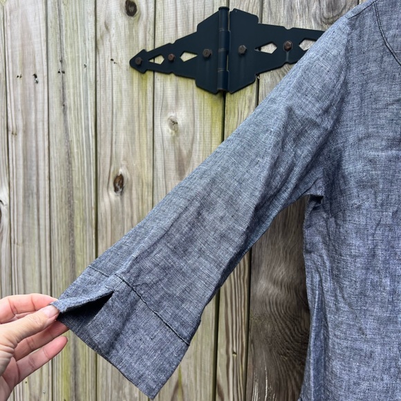 JM COLLECTION Lagenlook Embroidered Gray Linen V Neck Tunic Top Women’s 8 - Picture 4 of 9